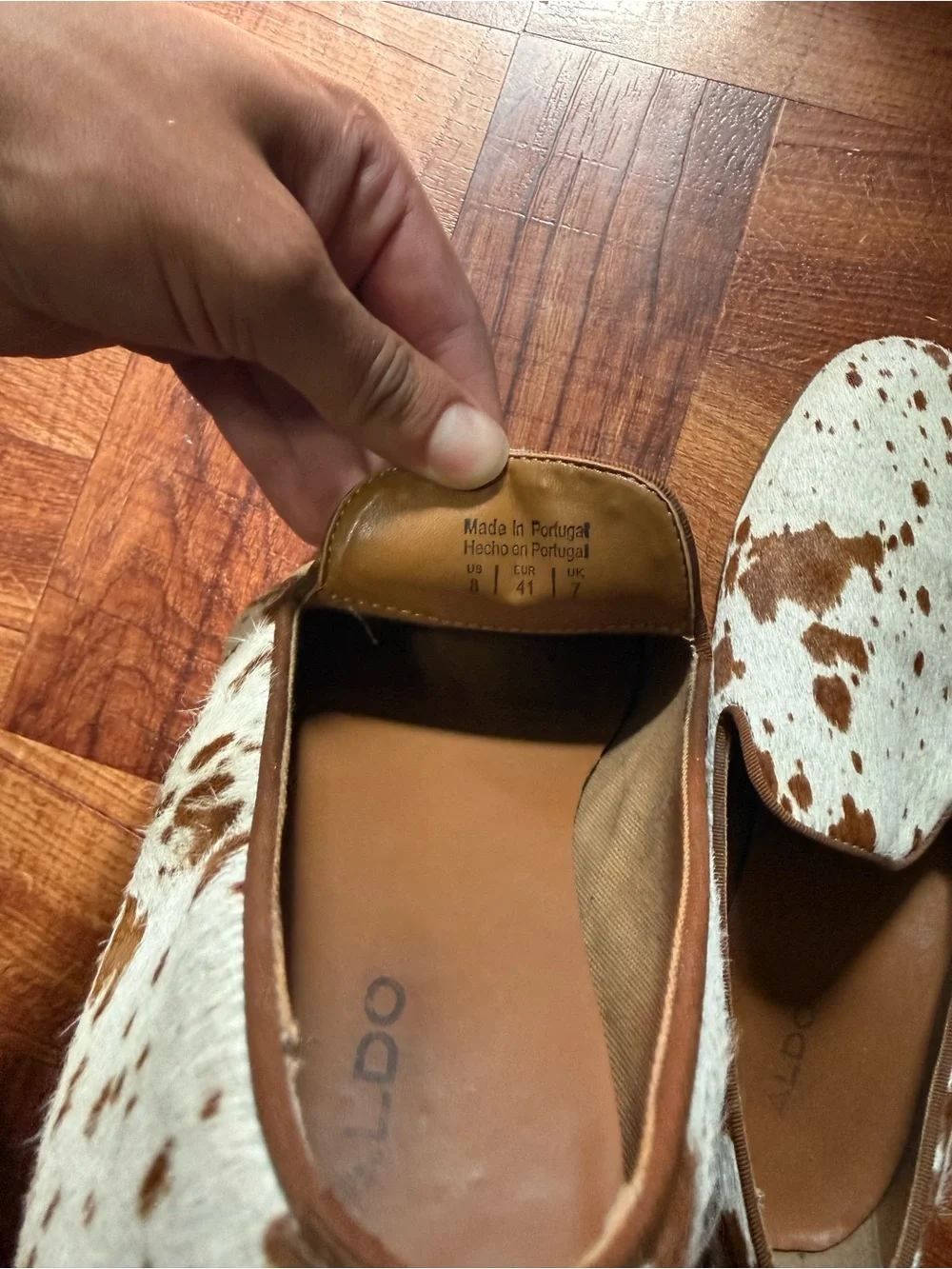 Aldo Brown & White Cow Pattern Slip-On Loafers